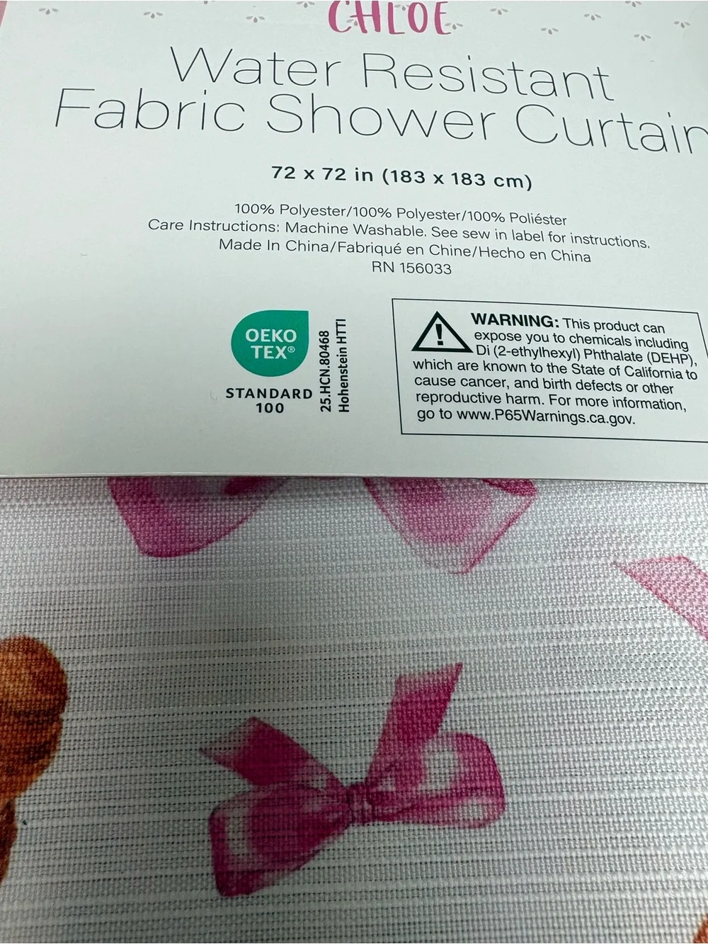 🥐🎀 NEW Pink Water Resistant Fabric Shower Curtain